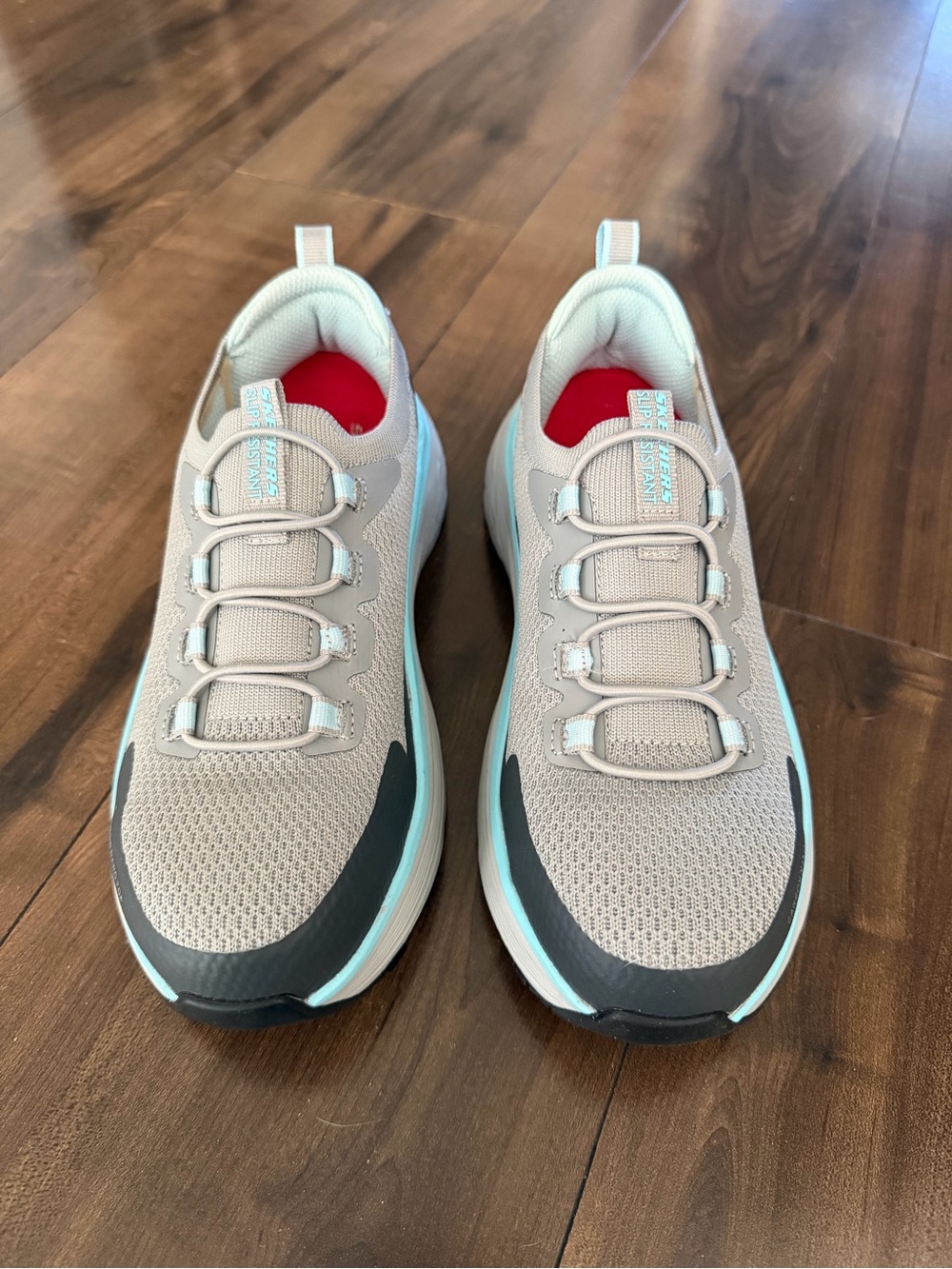 Skechers Arch Fit Light Gray Athletic Sneakers with Mint Trim